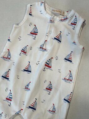⛵Baby - 3-6M - Baby Club Chic Sleeveless Romper with Red White & Blue Sail Boats